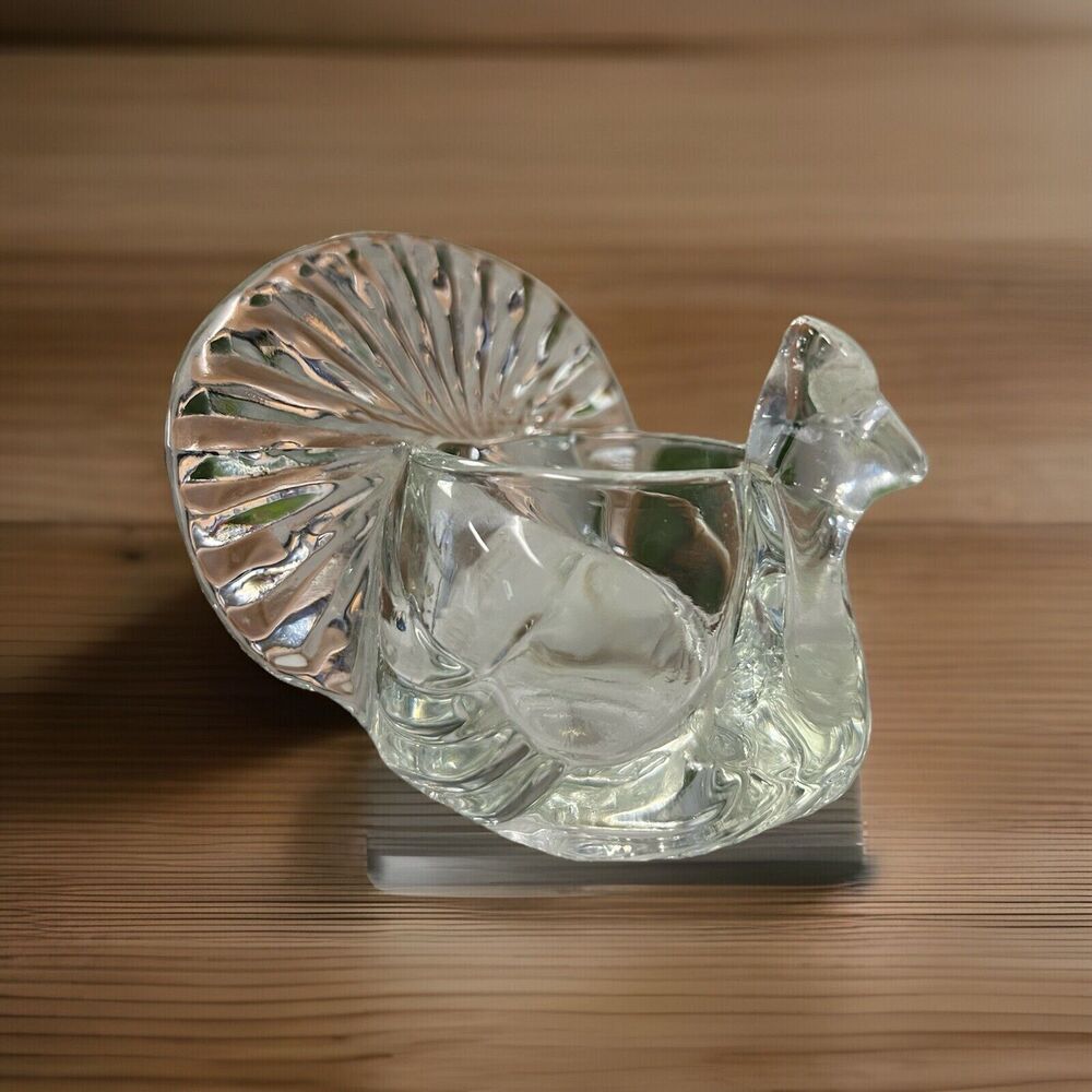 Vintage Thanksgiving Turkey Candle Holder 1979 Avon Tea Light Clear Glass 4"